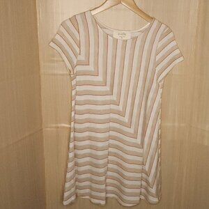 Puella Anthropologie Soft Tan Cream Striped Stretchy Shirt Dress XS